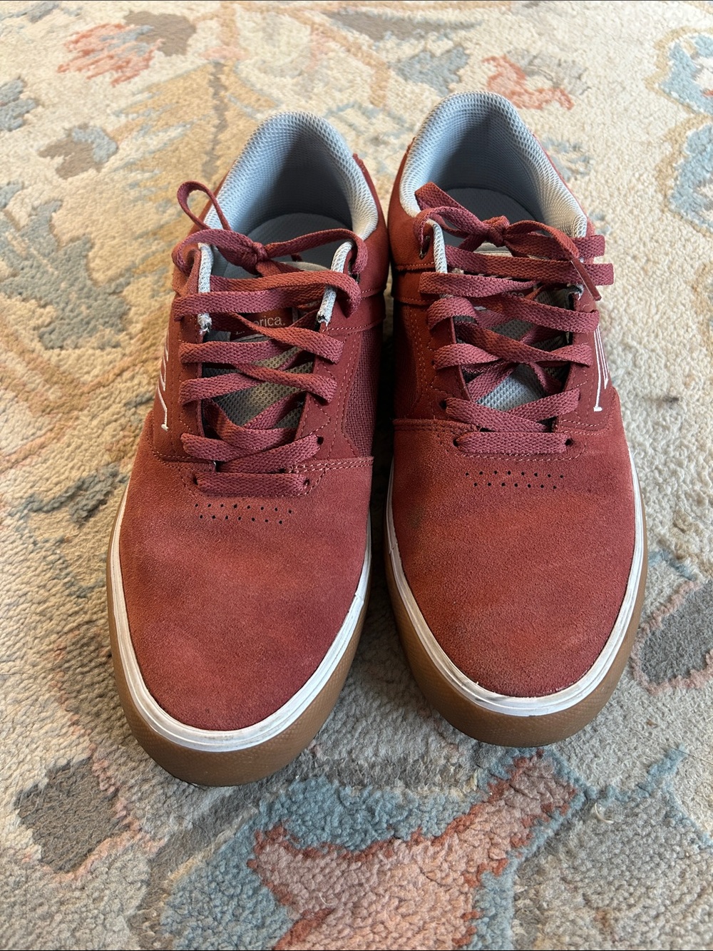 Emerica Men's Suede Sneakers in Rust Red with Gum Sole